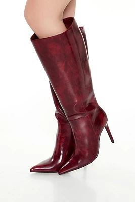 Faux Leather Knee-High Boots