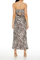 Zebra Print Satin Maxi Dress