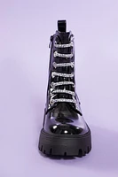 Rhinestone Faux Leather Combat Boots