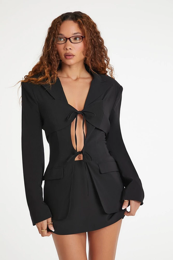 Tie-Front Peak-Lapel Blazer