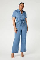 Plus Zip-Up Denim Jumpsuit