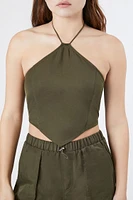 Toggle Drawstring Halter Crop Top