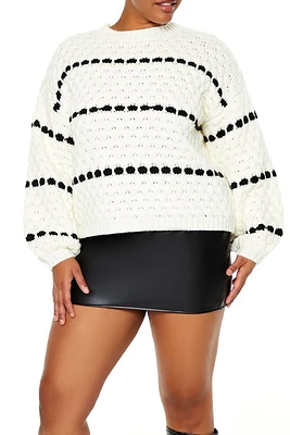 Plus Open-Knit Striped Sweater