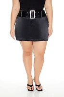 Plus Belted Satin Mini Skirt