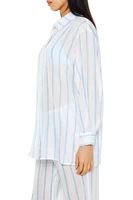 Striped Lightweight Swim Cover-Up Shirt Dress