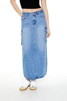 A-Line Cargo Denim Maxi Skirt