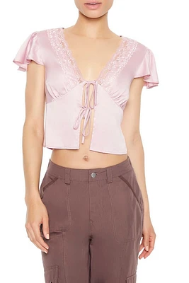 Satin Split-Hem Bow Crop Top