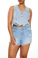 Plus Denim Button-Up Vest