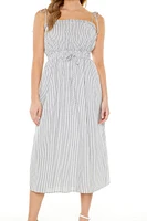 Pinstriped Tie-Strap Midi Dress