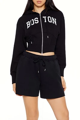 Boston Cropped Zip-Up Hoodie