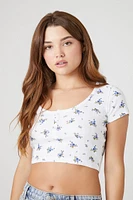 Floral Cropped Henley Tee