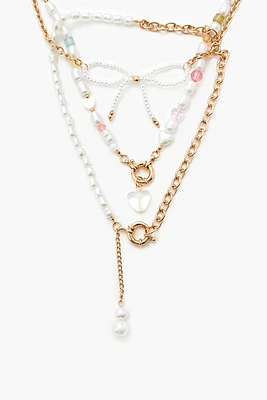 Faux Pearl Bow Necklace Set