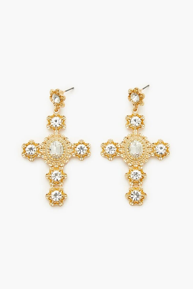 Faux Gem Cross Drop Earrings