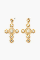 Faux Gem Cross Drop Earrings