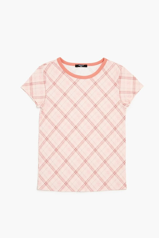 Girls Ribbed Knit Plaid Tee (Kids)