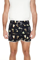 Short Inseam Drink Print Swim Trunks