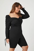 Plus Ruched Long-Sleeve Romper