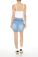 Denim Curved-Hem Cargo Mini Skirt