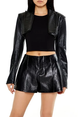 Faux Leather Cropped Blazer