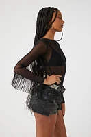 Sheer Fringe-Sleeve Bodysuit