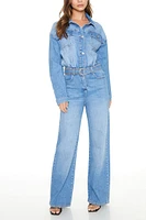 Belted Wide-Leg Denim Jumpsuit