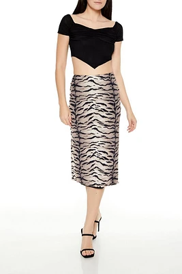 Mesh Tiger Print Midi Skirt