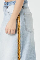 Striped-Trim Denim Maxi Skirt