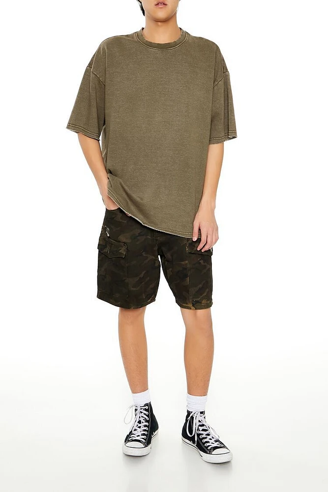 Distressed Camo Denim Shorts