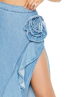 Denim Rosette Maxi Skirt