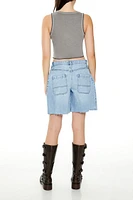 Mid-Rise Raw-Cut Denim Shorts