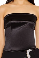 Satin Foldover Tube Crop Top