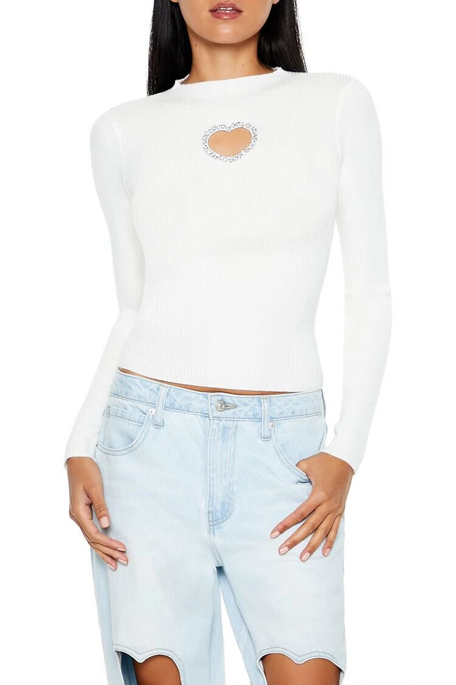 Glitter Heart Cutout Sweater