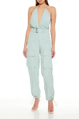 Belted Halter Cargo Jumpsuit