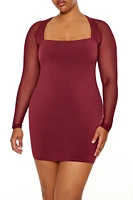Plus Sheer Square-Neck Mini Dress