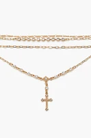 Layered Cross Charm Bracelet Set