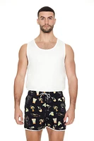 Short Inseam Drink Print Swim Trunks