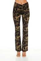 Ruched Camo Print Flare Pants