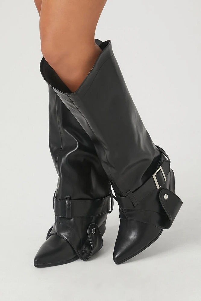 Buckled Faux Leather Boots