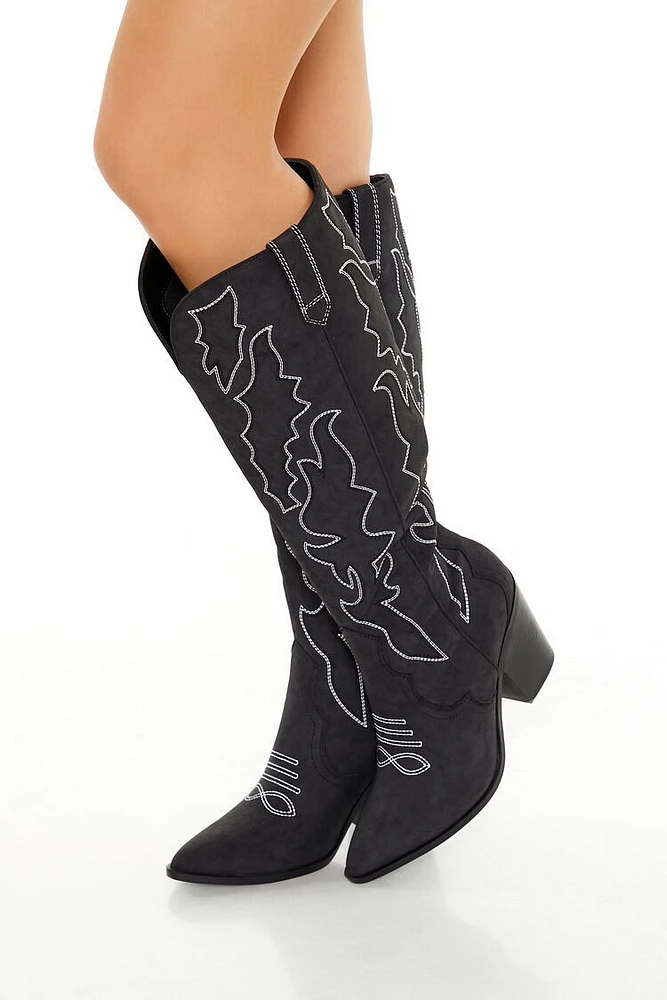 Embroidered Faux Suede Cowboy Boots