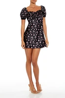 Floral Print Lace-Trim Mini Dress