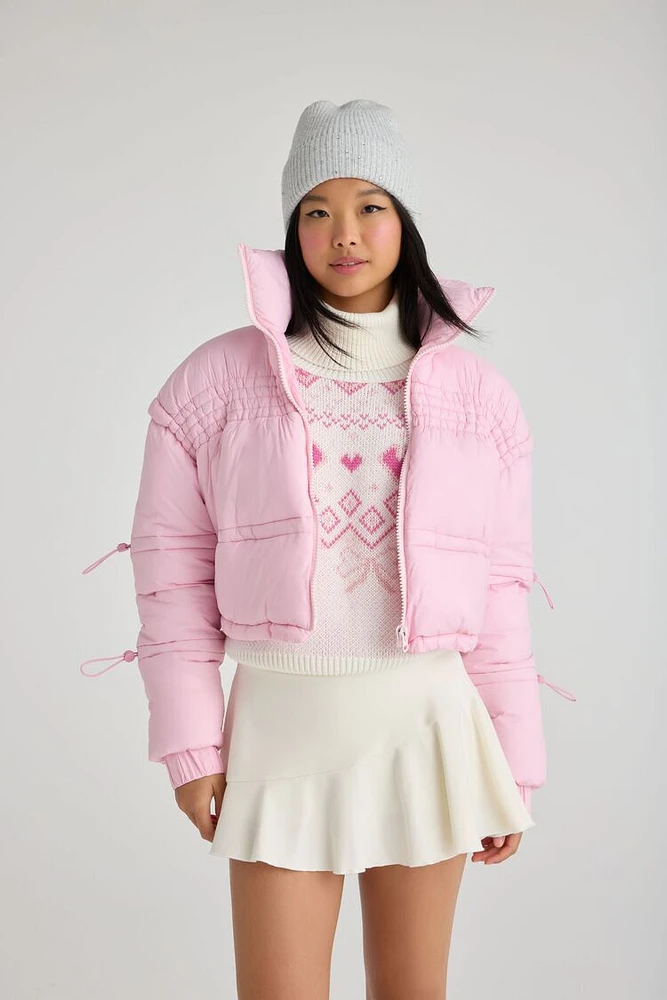 Drawstring Cropped Puffer Coat