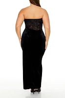 Plus Lace & Velour Maxi Dress