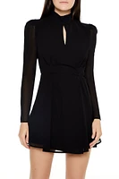 Chiffon Keyhole Tie-Waist Mini Dress