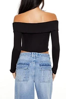 Off-the-Shoulder V-Hem Crop Top