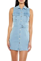 Belted Sleeveless Denim Mini Dress