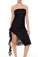 Ruffle Lace Midi Strapless Dress