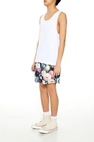 Floral Print Drawstring Swim Trunks