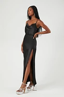 Satin Leg-Slit Maxi Dress