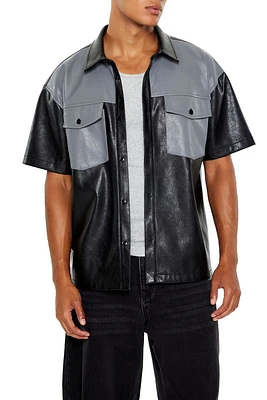 Faux Leather Colorblock Shirt