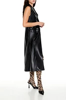 Notched Faux Leather Longline Vest